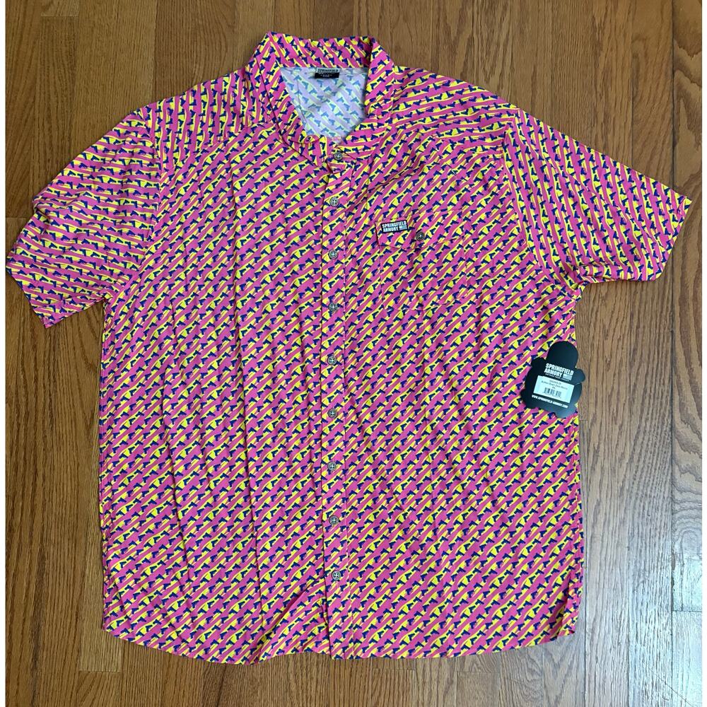 Springfield Armory Zack Morris Pistol Print Button Down Shirt Pink Mens 2XL NEW
